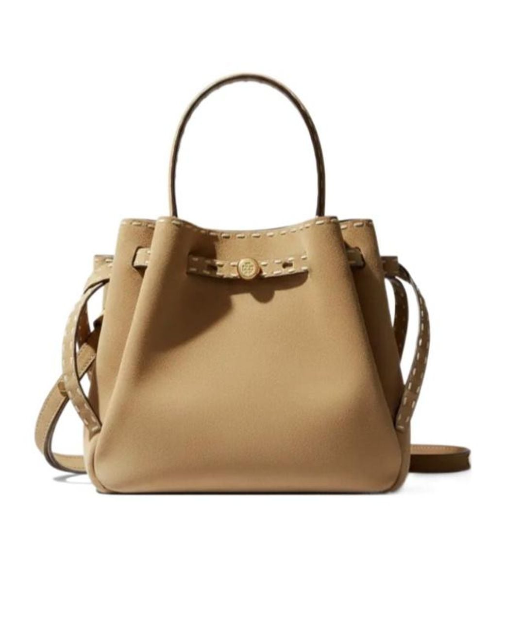 Tory Burch Natural Romy Stitch-Trim Bucket Bag