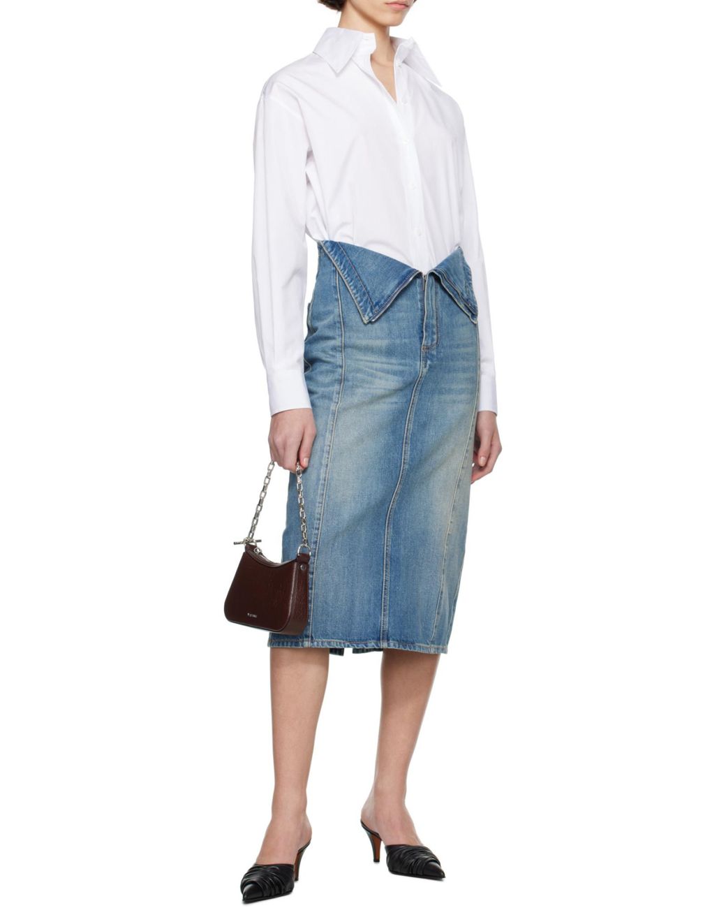 McQueen Green Fold Over Waist Denim Skirt