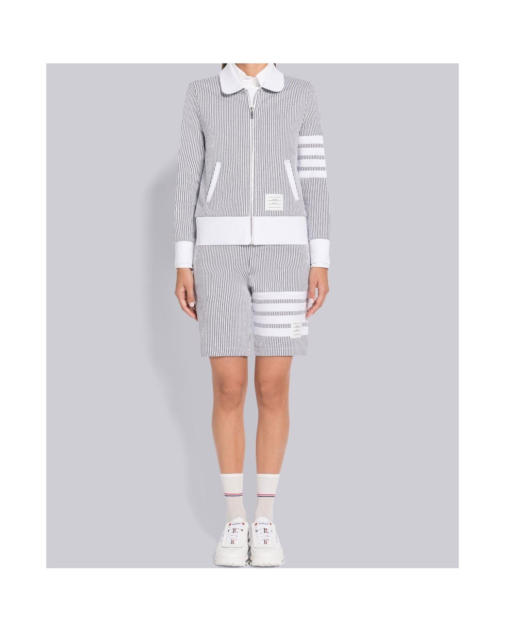 Thom Browne Blue Zip-Fastening Seersucker Jacket