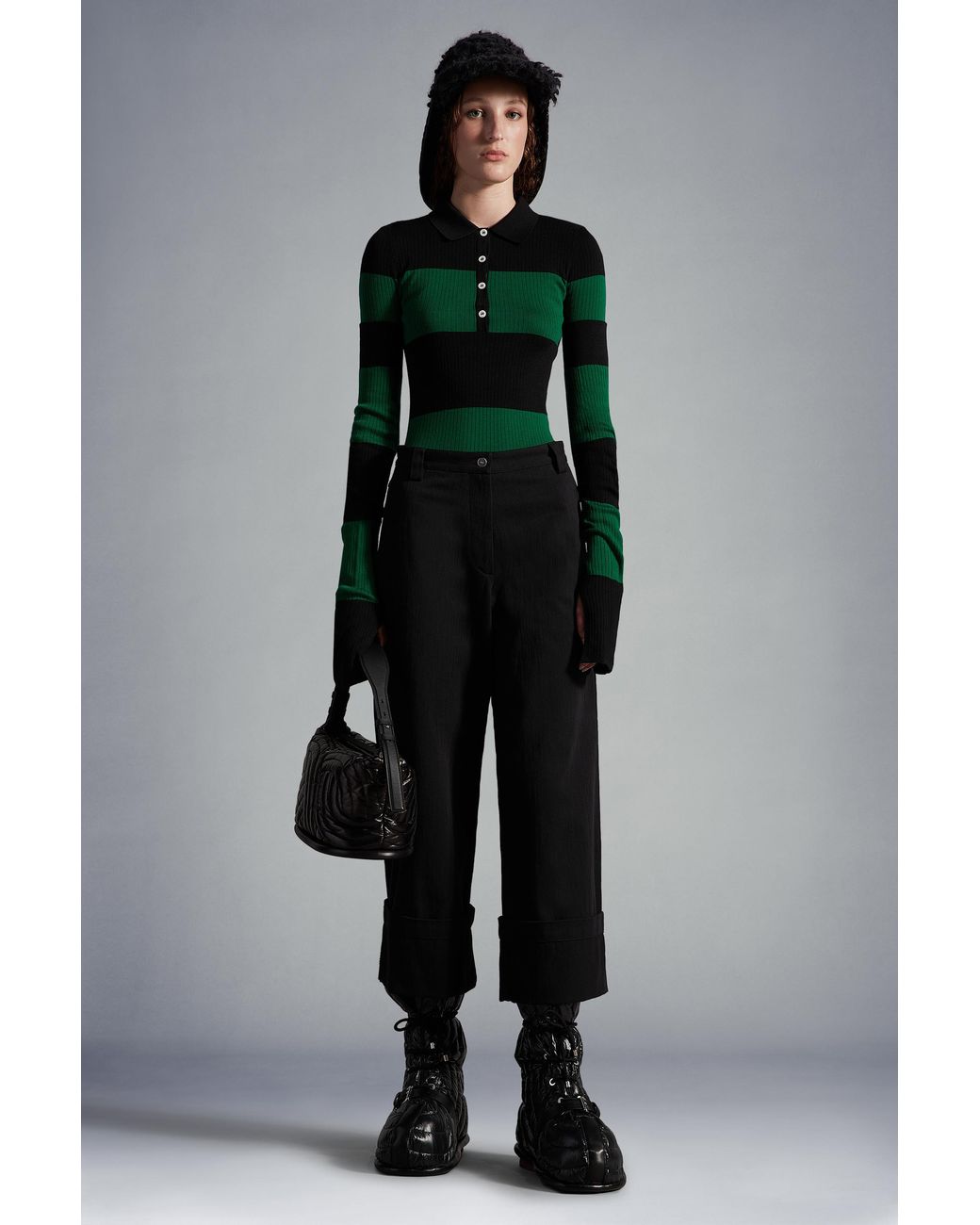 Moncler Black 1952 Button Detailed Wide Leg Trousers