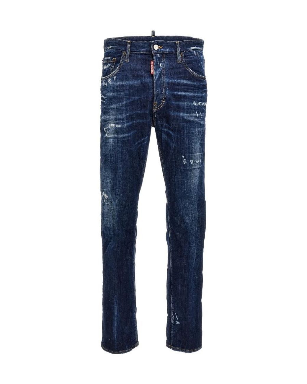 DSquared² Blue Logo Patch Distressed Straight-Leg Jeans for men
