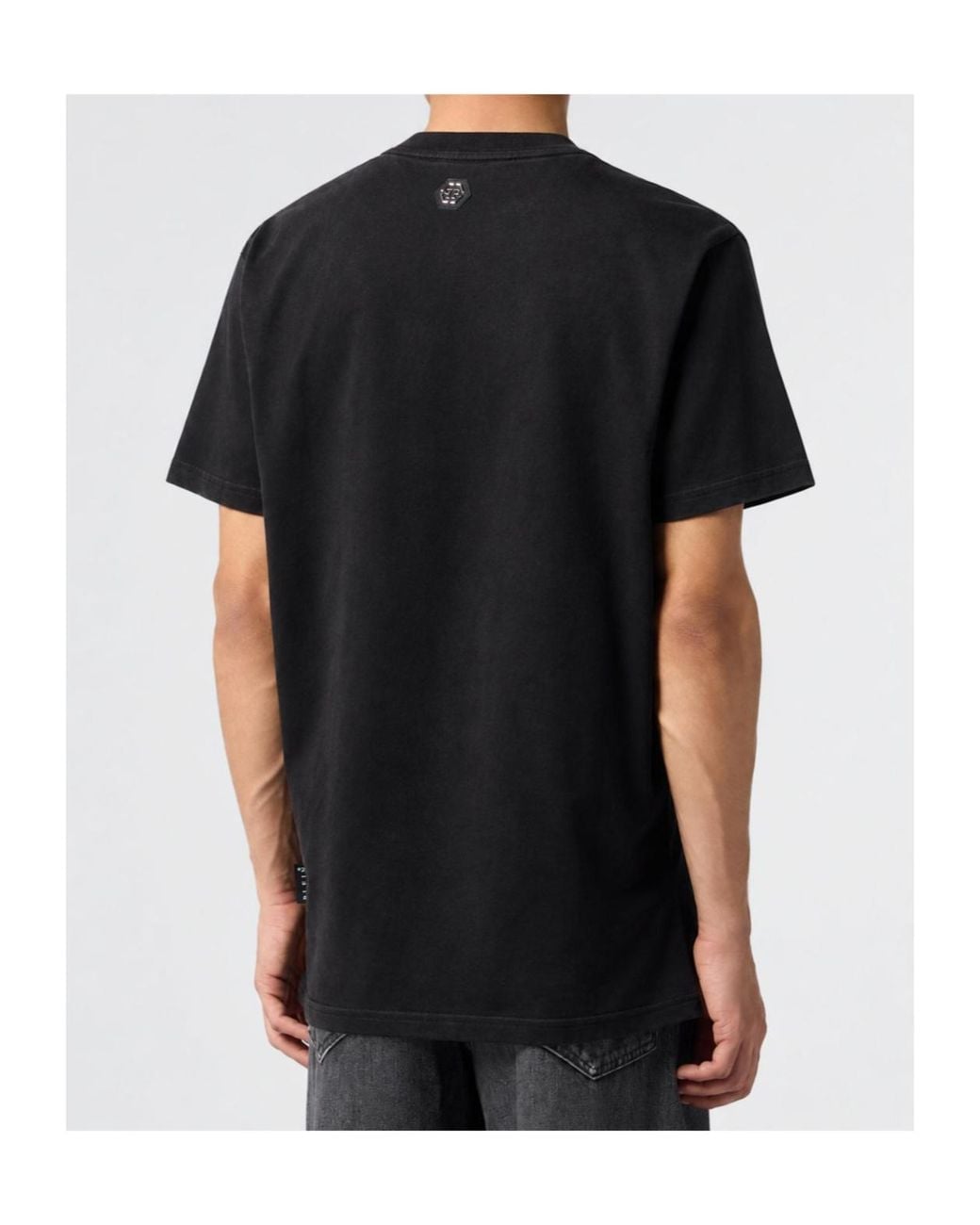 Philipp Plein Black Round-Neck T-Shirt Embroidery Hexagon for men