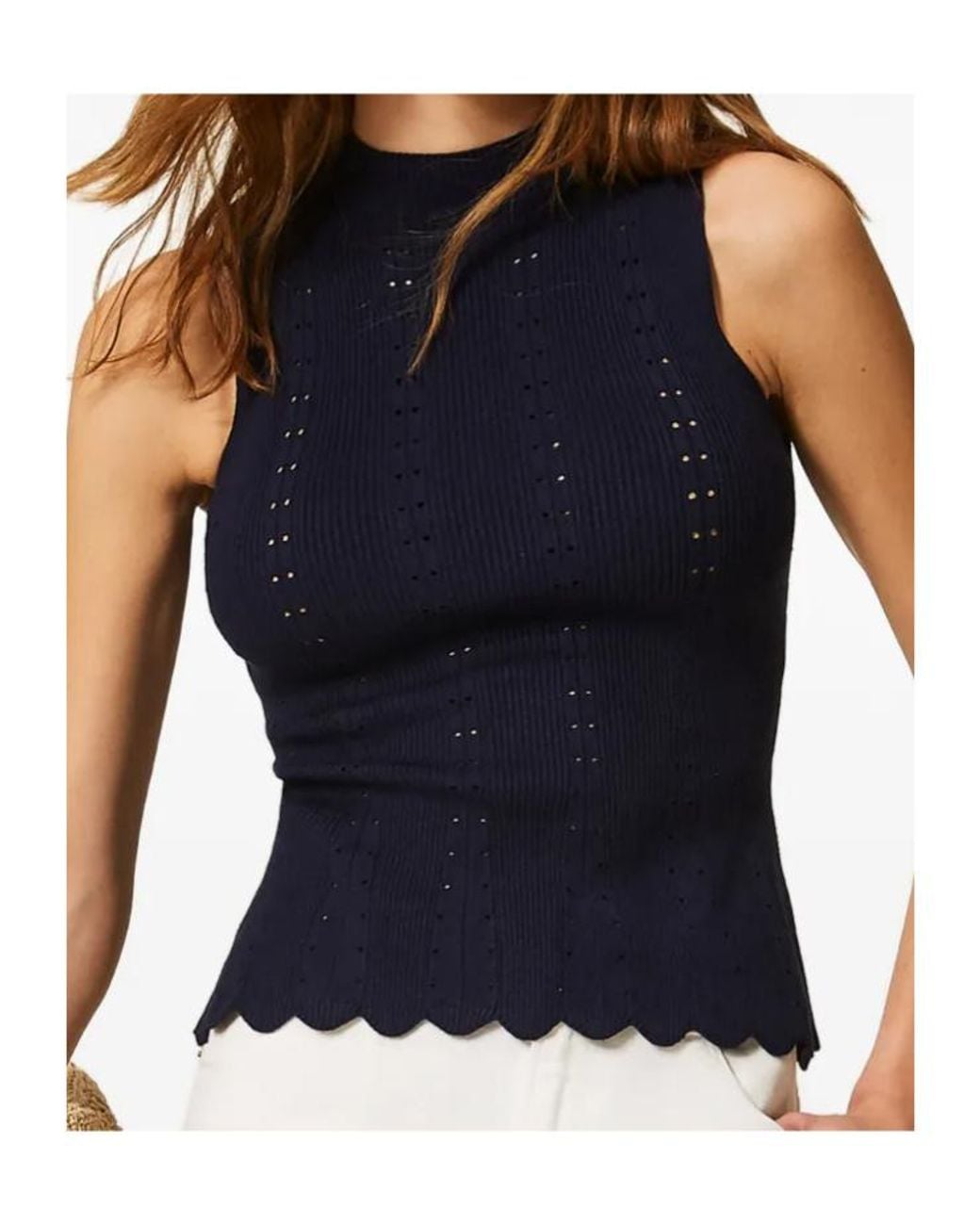 Twinset Blue Scalloped-Trim Top