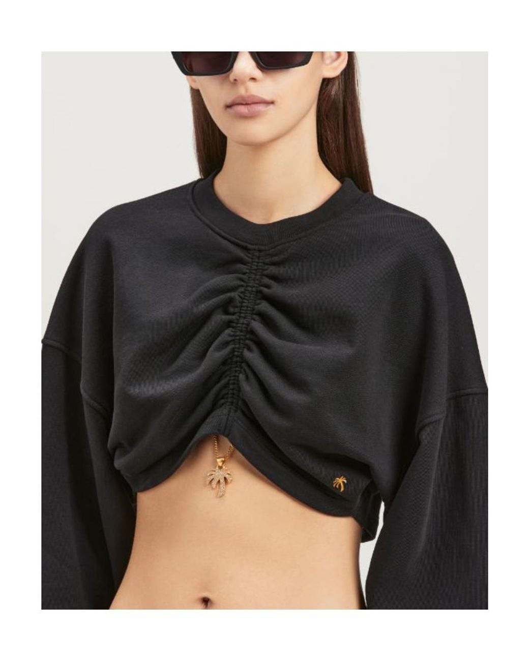 Palm Angels Black Ruched-Detailed Palm Plaque Sweatshirt