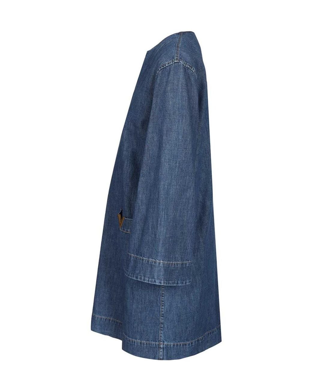Valentino Blue Logo Plaque V-Neck Denim Dress