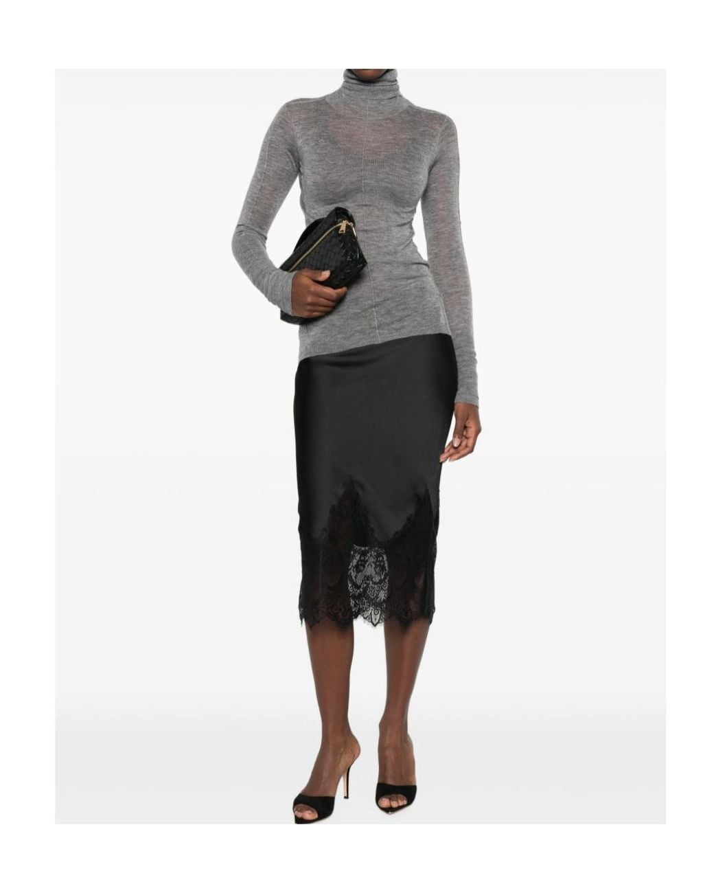 Elisabetta Franchi Gray Roll-Neck Wool Top