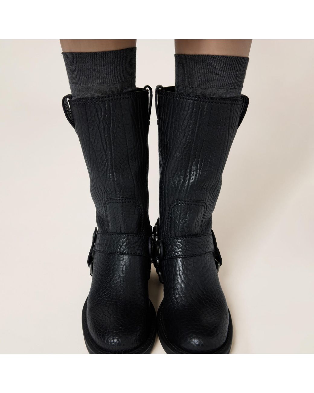 Miu Miu Black Moto Round-Toe Boots