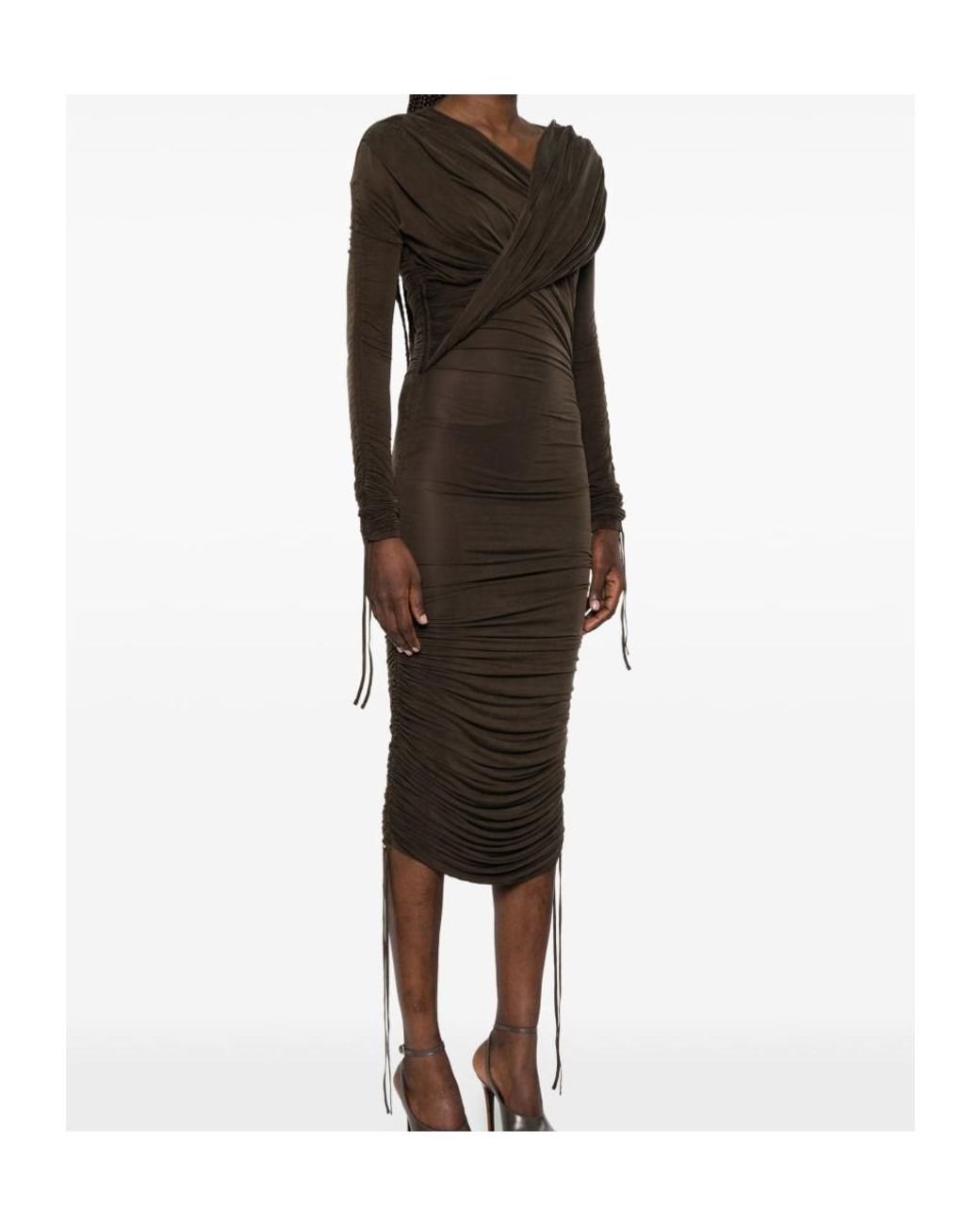 Balmain Brown Draped Ruched Dress
