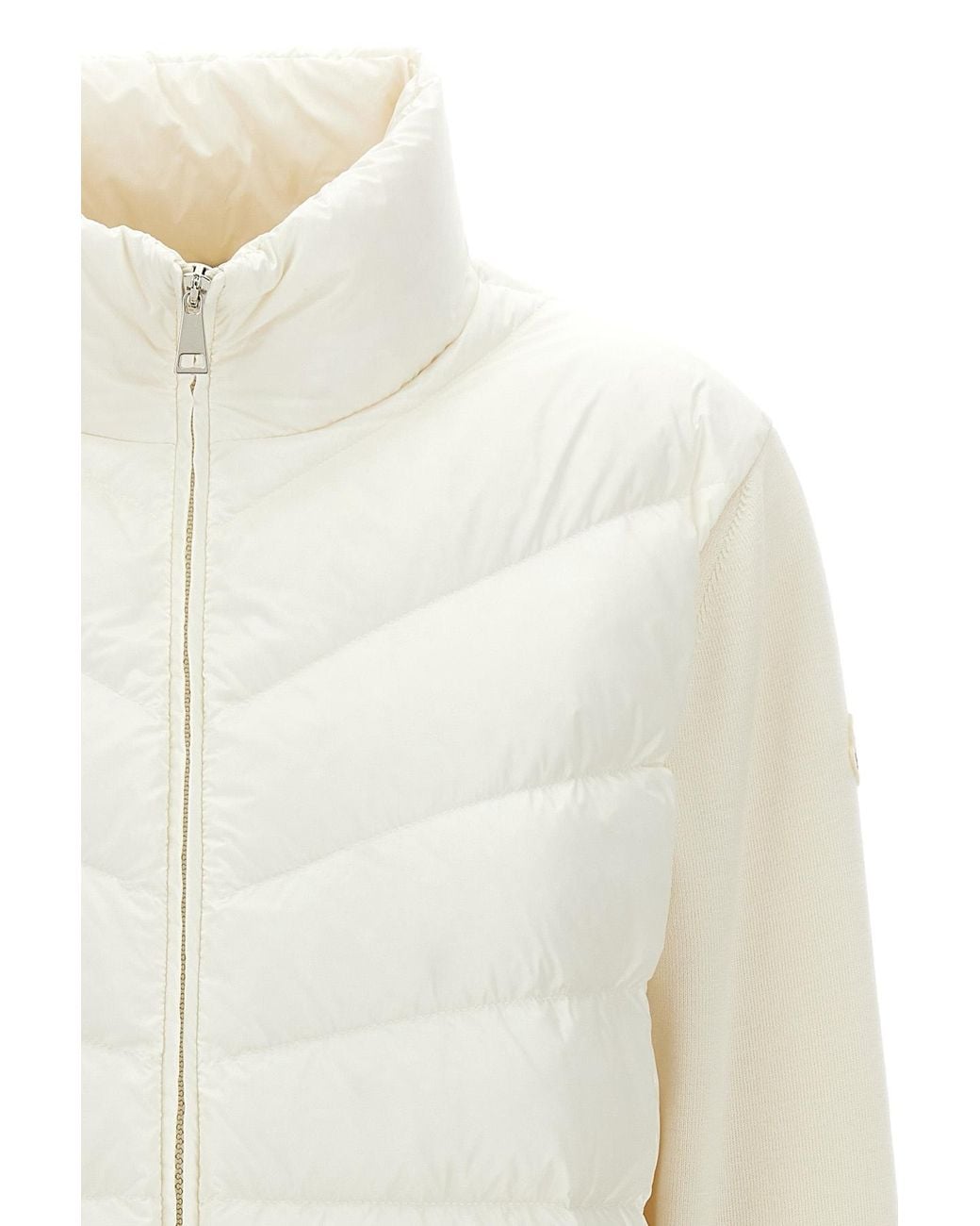 Moncler White Logo Patch Zip-Up Jacket