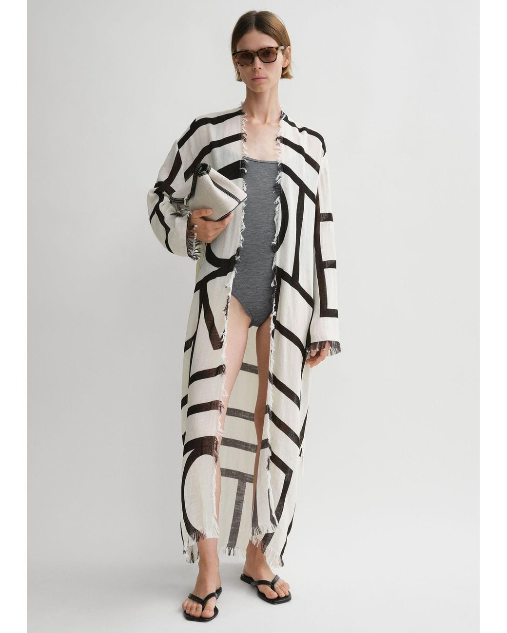 Totême  White Geometric-Print Wrap Dress