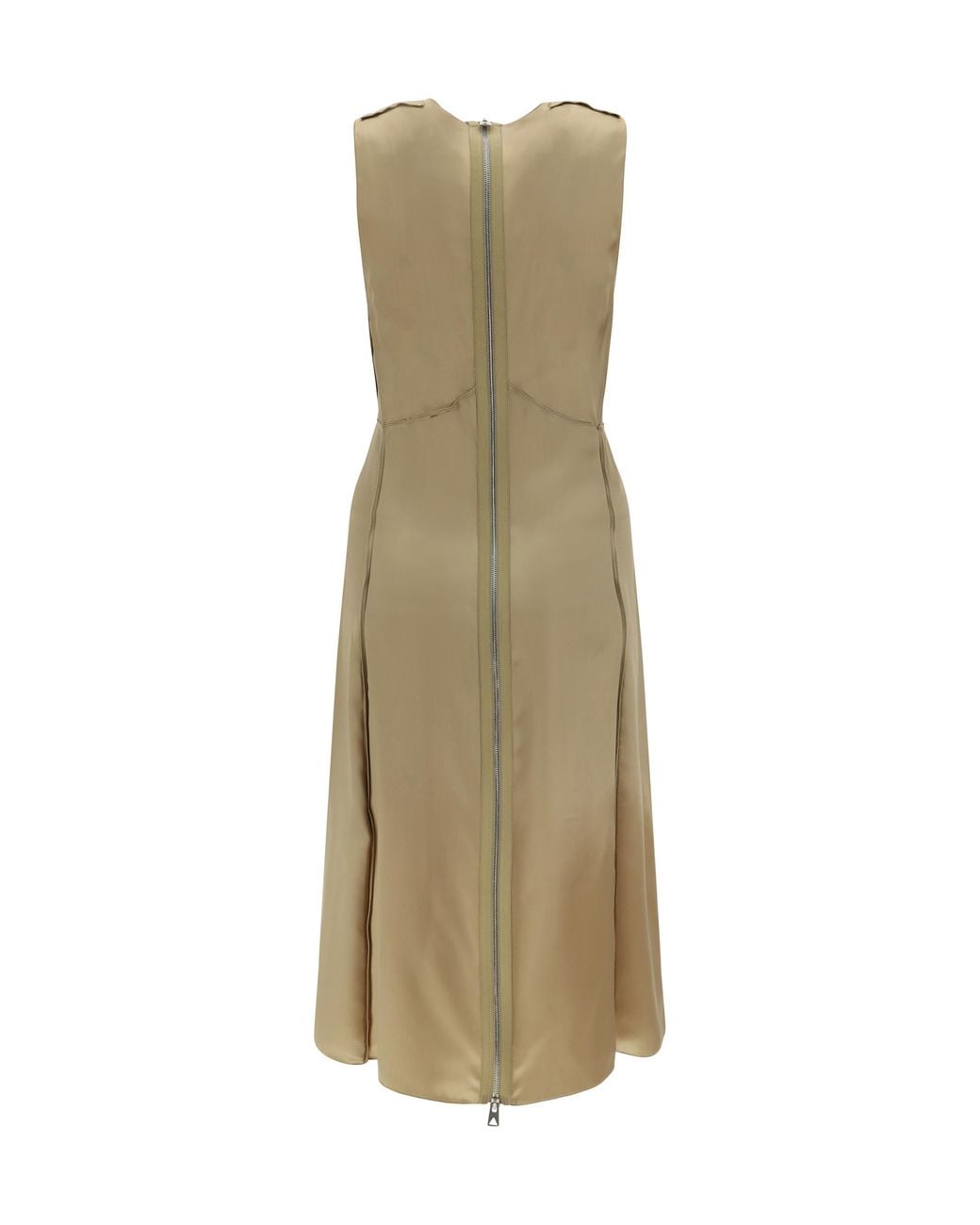 Bottega Veneta Metallic V-Neck Satin Midi Dress