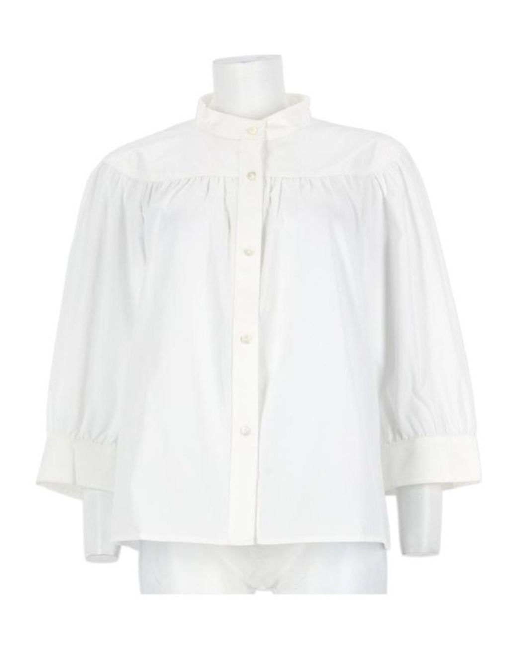 A.P.C. White Natalie High-Collared Loose Organic Cotton Blouse