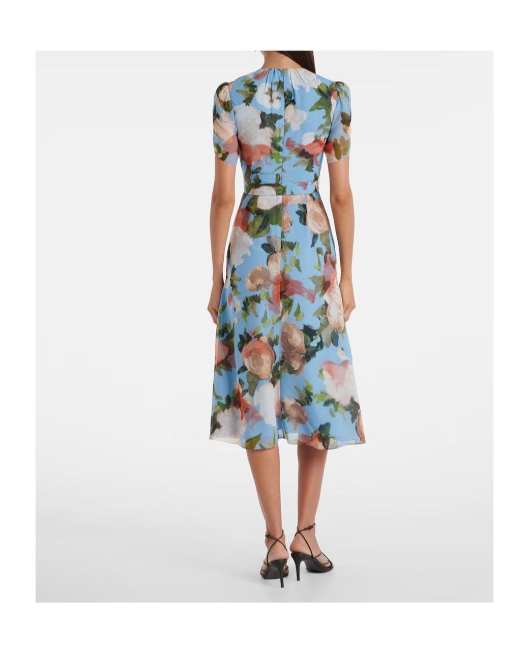 Erdem Blue Floral Silk Voile Midi Dress