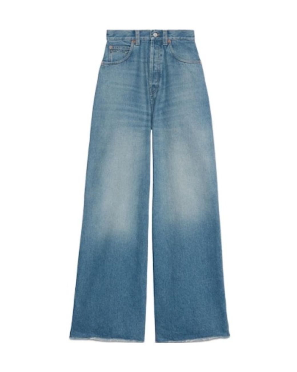 Gucci Blue Horsebit Raw Cut Hem Wide Leg Jeans