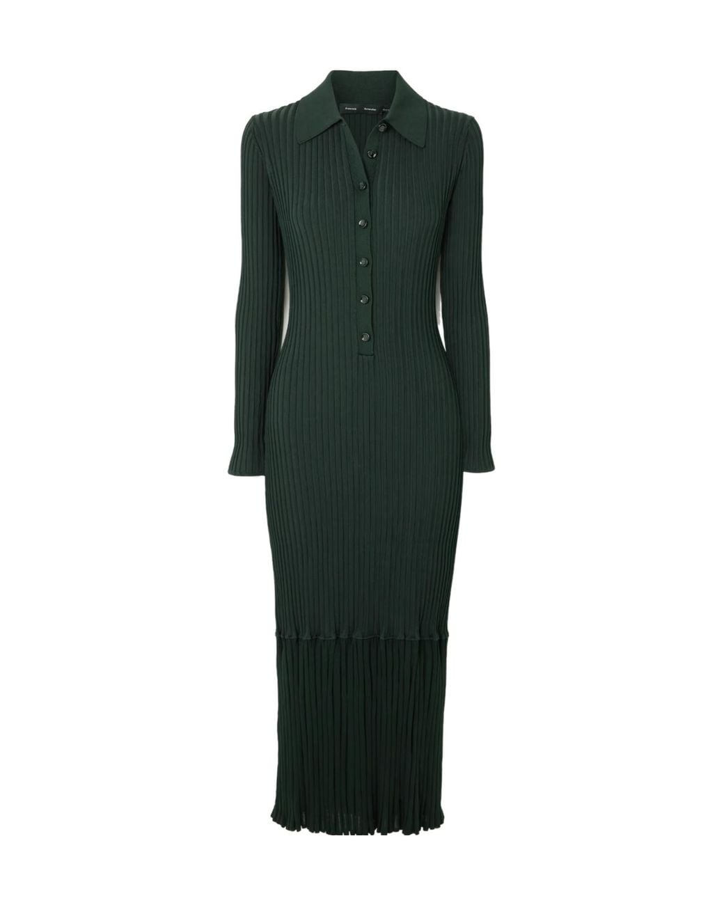 Proenza Schouler Green Luiza Ribbed-Knit Midi Shirt Dress