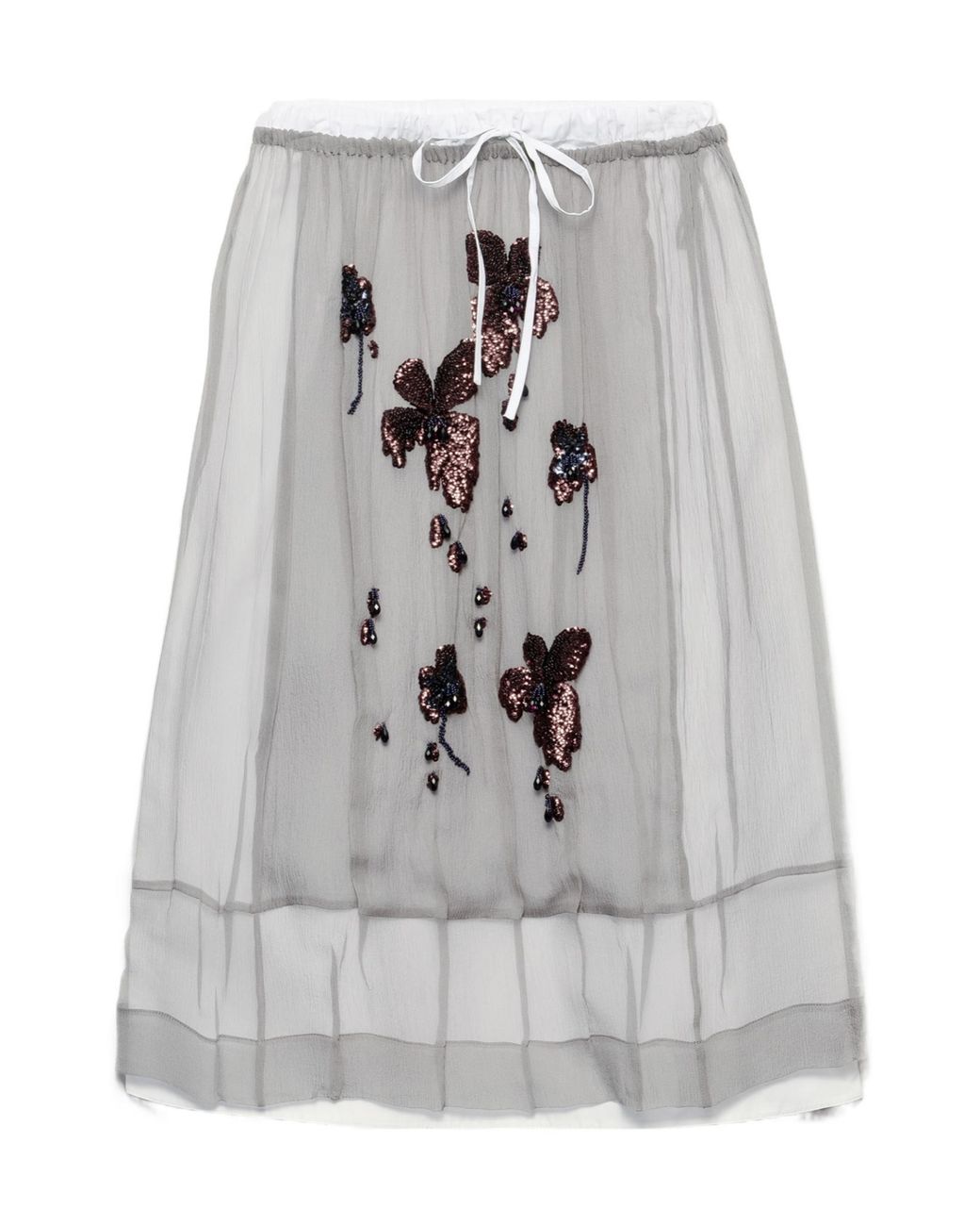 Prada Gray Embroidered Chiffon Midi Skirt