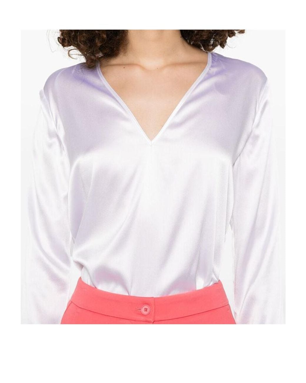 Pinko White V-Neck Long Sleeve Top