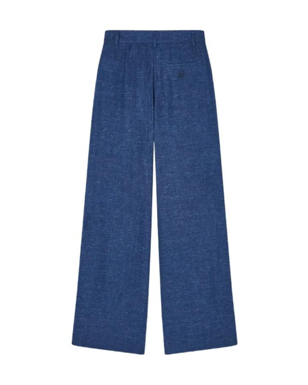 Emporio Armani Blue Icon Linen Chambray Trousers With Godet Pleats