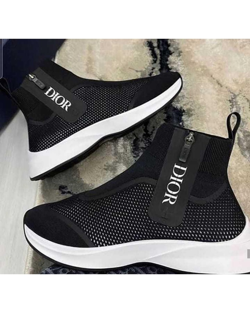 Dior Black Printed Logo High-Top Casual Sneakers for men