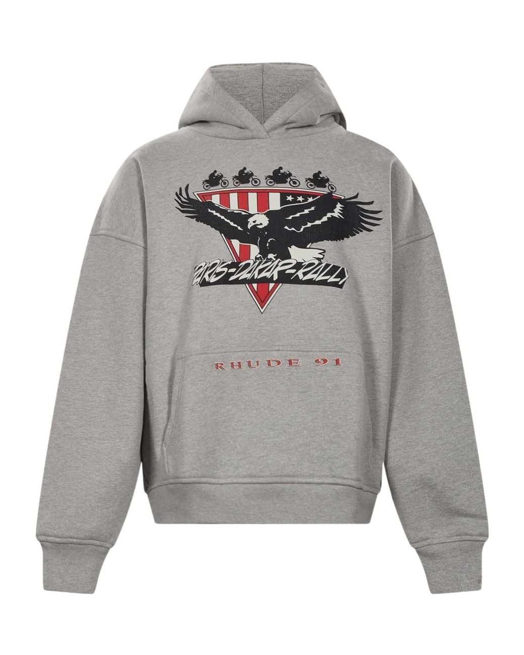 Rhude Gray Logo Printed Long-Sleeved Hoodie for men