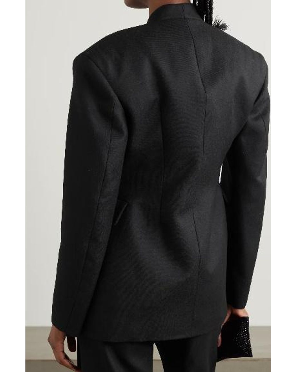 16Arlington Black Feather-Trimmed Twill Suit Jacket