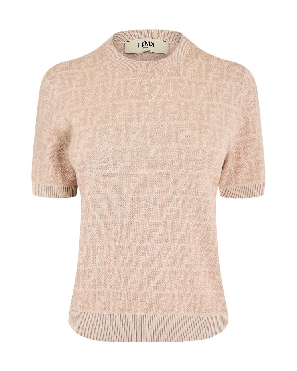 Fendi Natural Light Short-Sleeve Crew Neck Knit Top