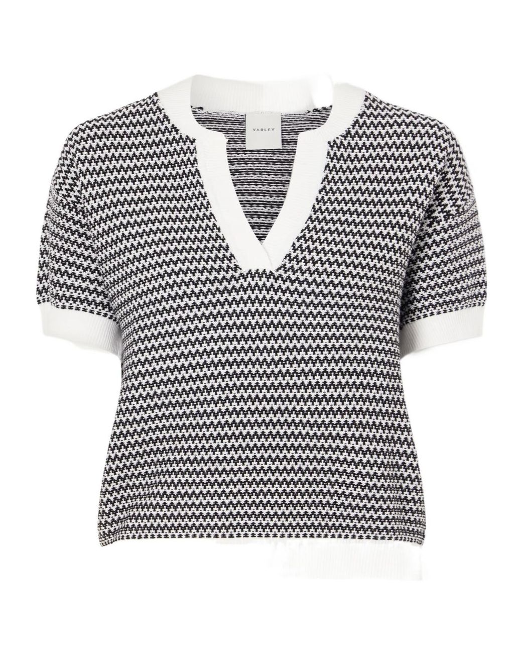 Varley Gray Color-Blocked Jacquard Knit Top
