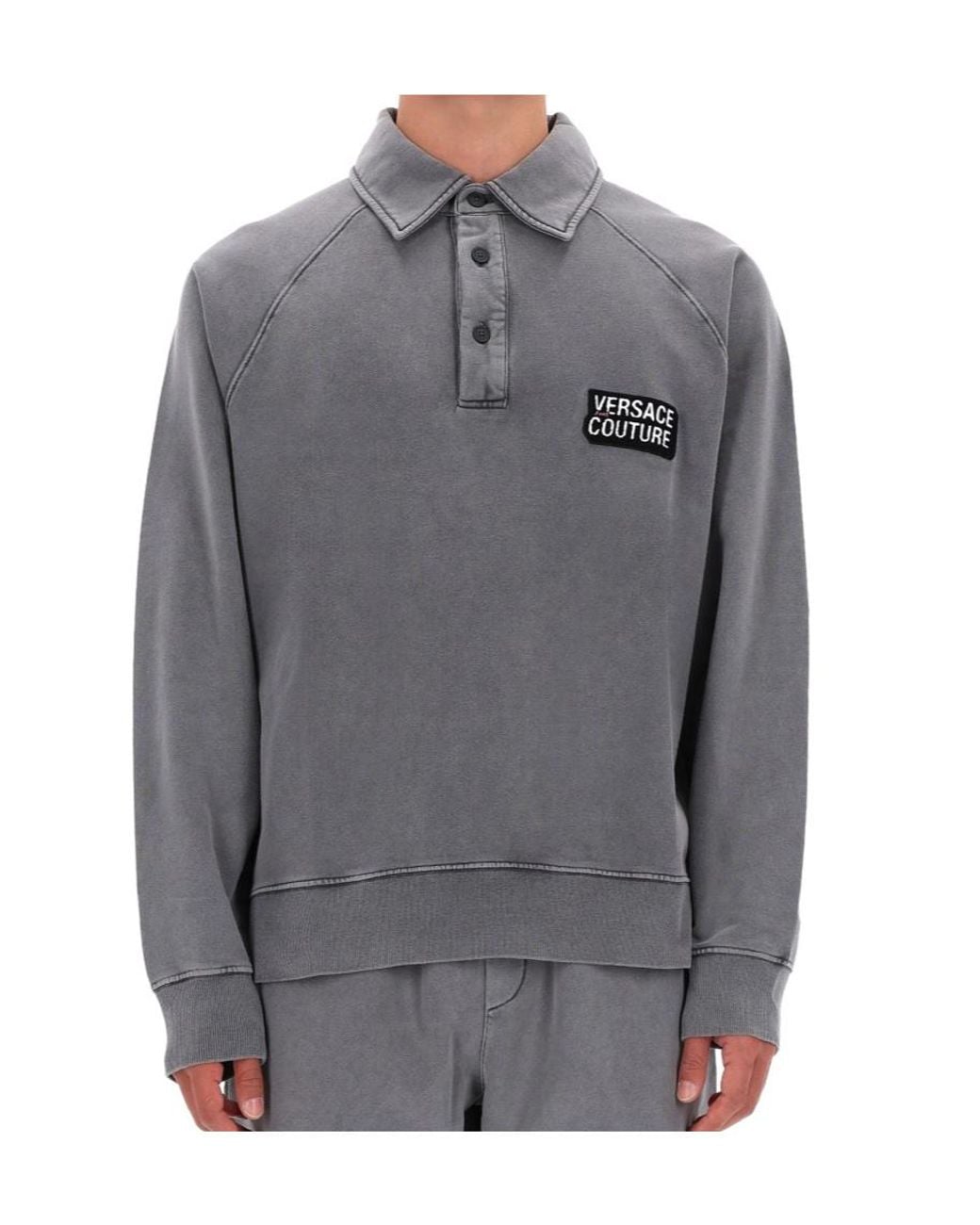 Versace Jeans Gray Couture Logo Detail Buttoned Sweatshirt for men