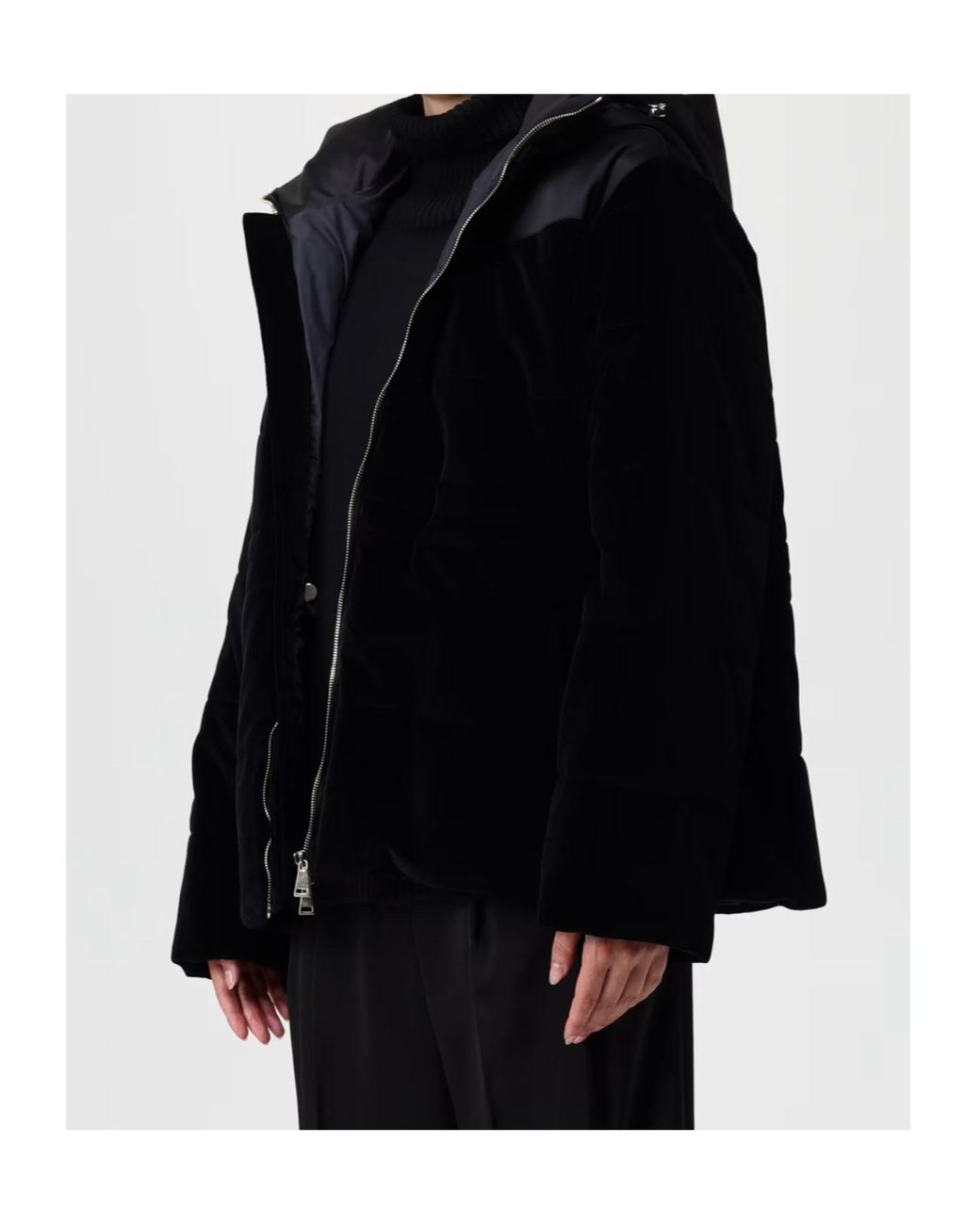 Fabiana Filippi Black Hooded Padded Velvet Jacket