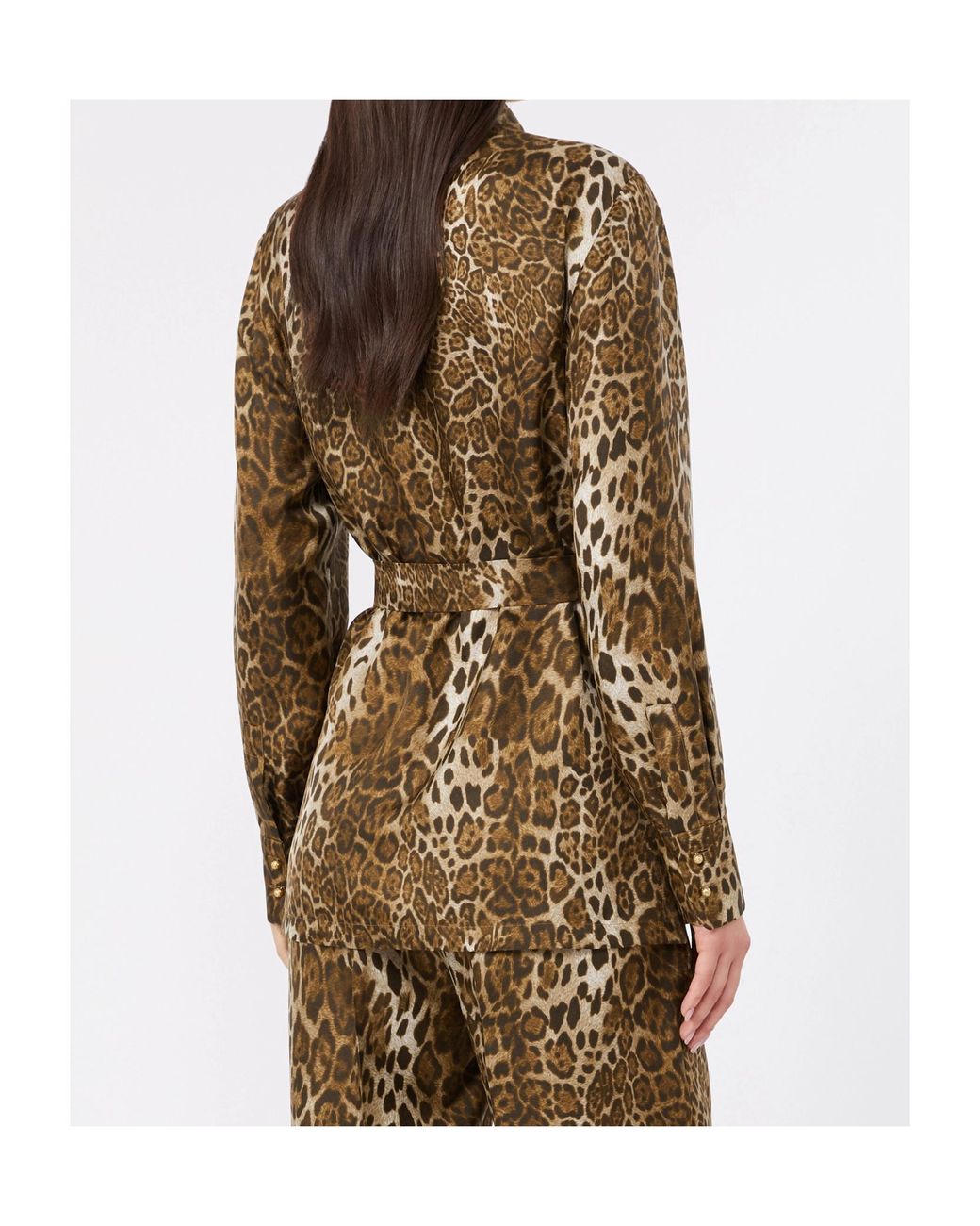 Max Mara Brown Studio Animal Printed Long-Sleeved Shirt