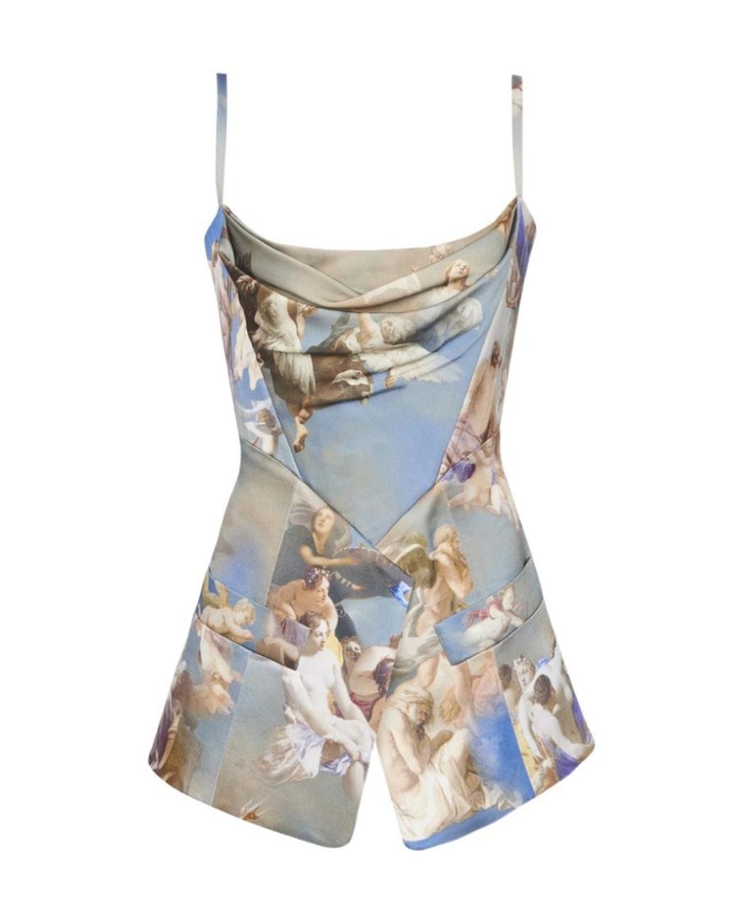 Balmain Blue Sky Printed Satin Corset Top