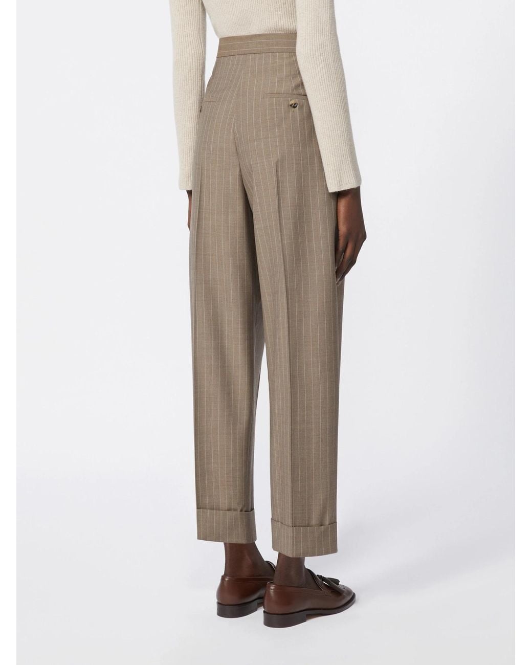 Max Mara Natural Mxmmanetta Ankle Cuff Pinstripe Pants