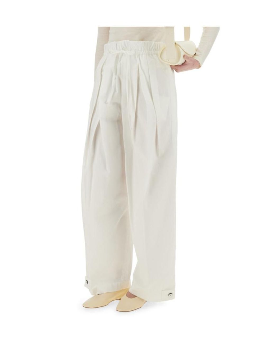 Jil Sander White Elasticated Waistband Pleated Trousers