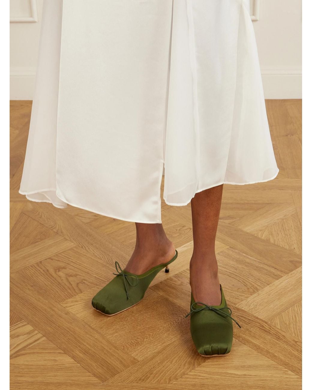 Simone Rocha Green Bow-Detailed Satin Pumps