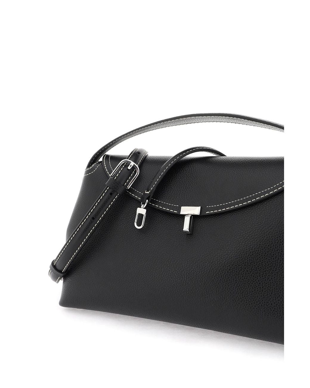 Totême Black Totême Logo Plaque Foldover Top Tote Bag