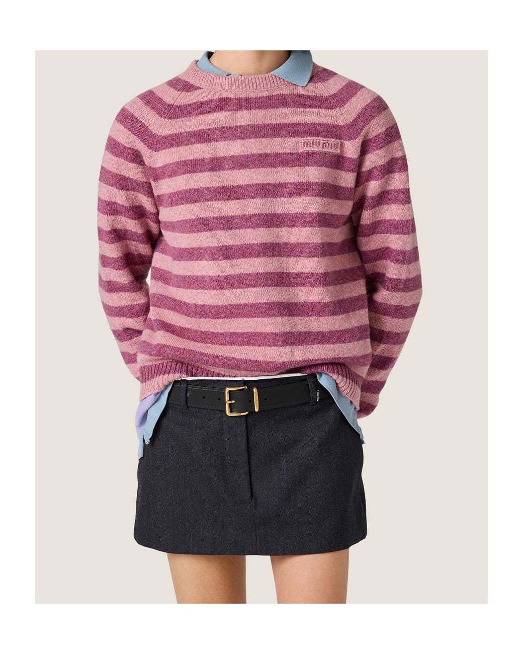 Miu Miu Pink Wool Crew-Neck Sweater