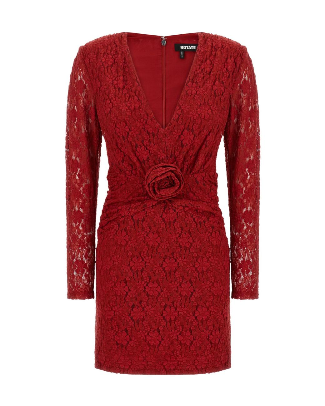 ROTATE BIRGER CHRISTENSEN Red Draped Floral Lace Mini Dress