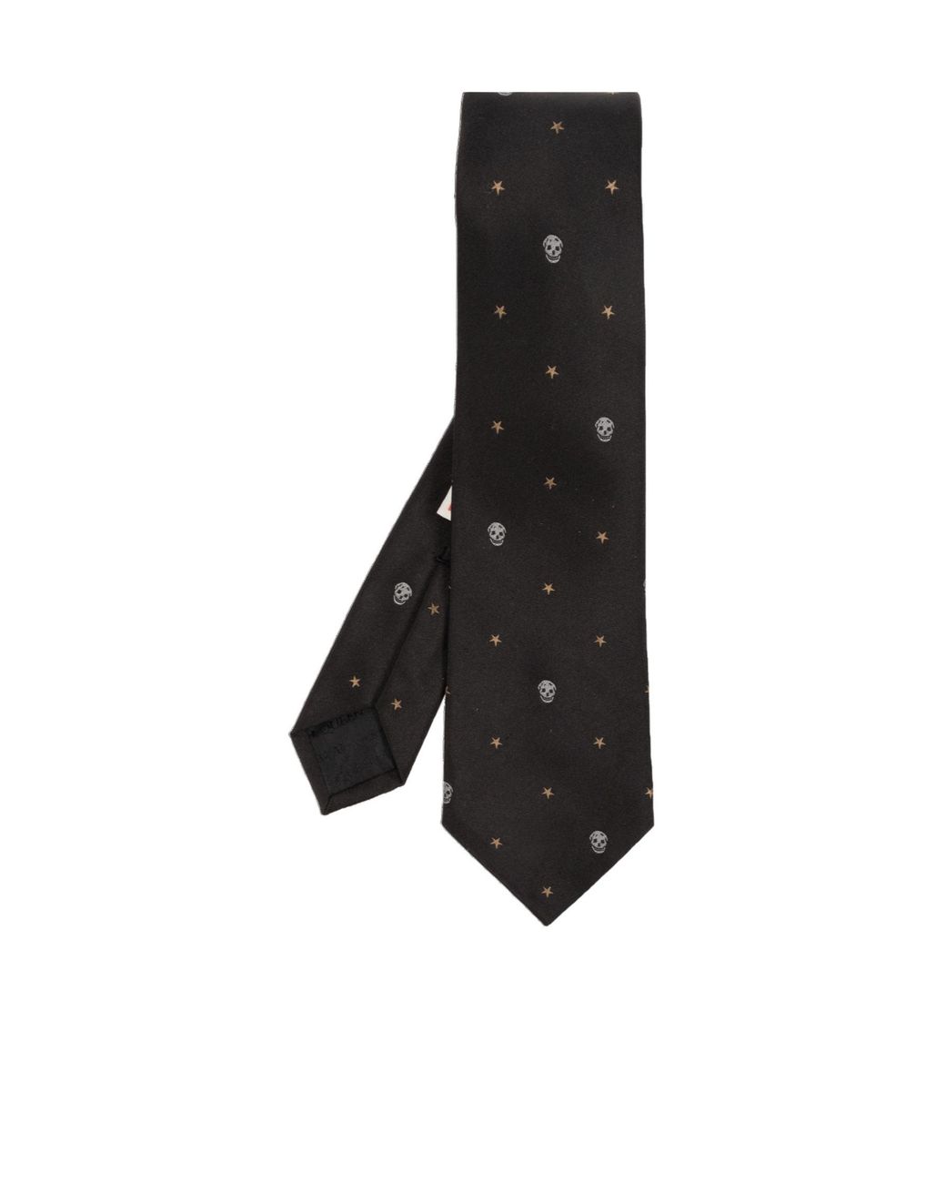 McQueen Black Star Skull Jacquard Pointed-Tip Tie for men