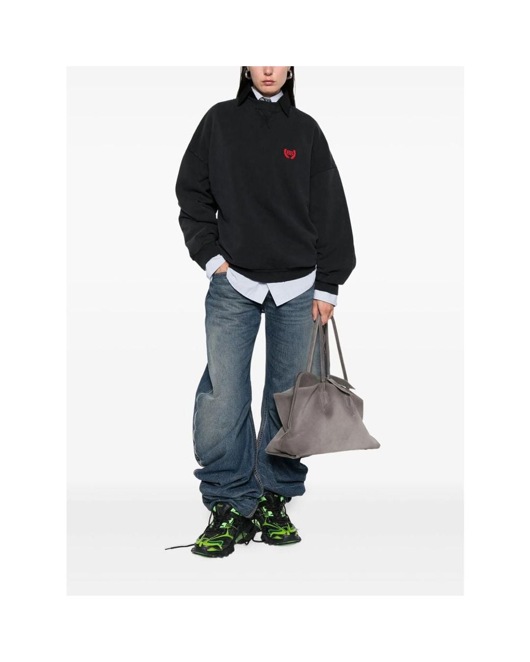 Balenciaga Black Bb Logo Embroidered Distressed Sweatshirt