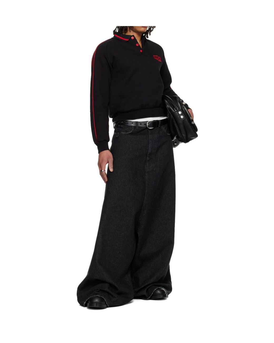 Lu'u Dan Black Pit Stop Long-Sleeve Polo Shirt for men