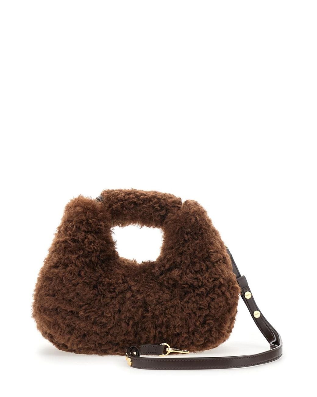 Ganni Brown Mini Hobo Faux Fur Shoulder Bag