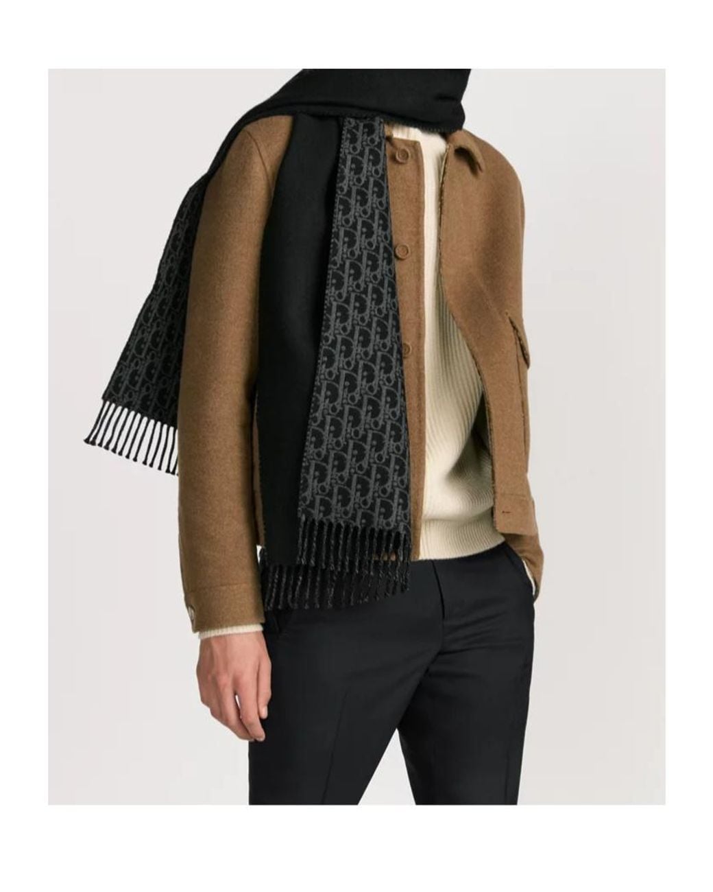 Dior Black Homme Fringed Edge Scarf for men