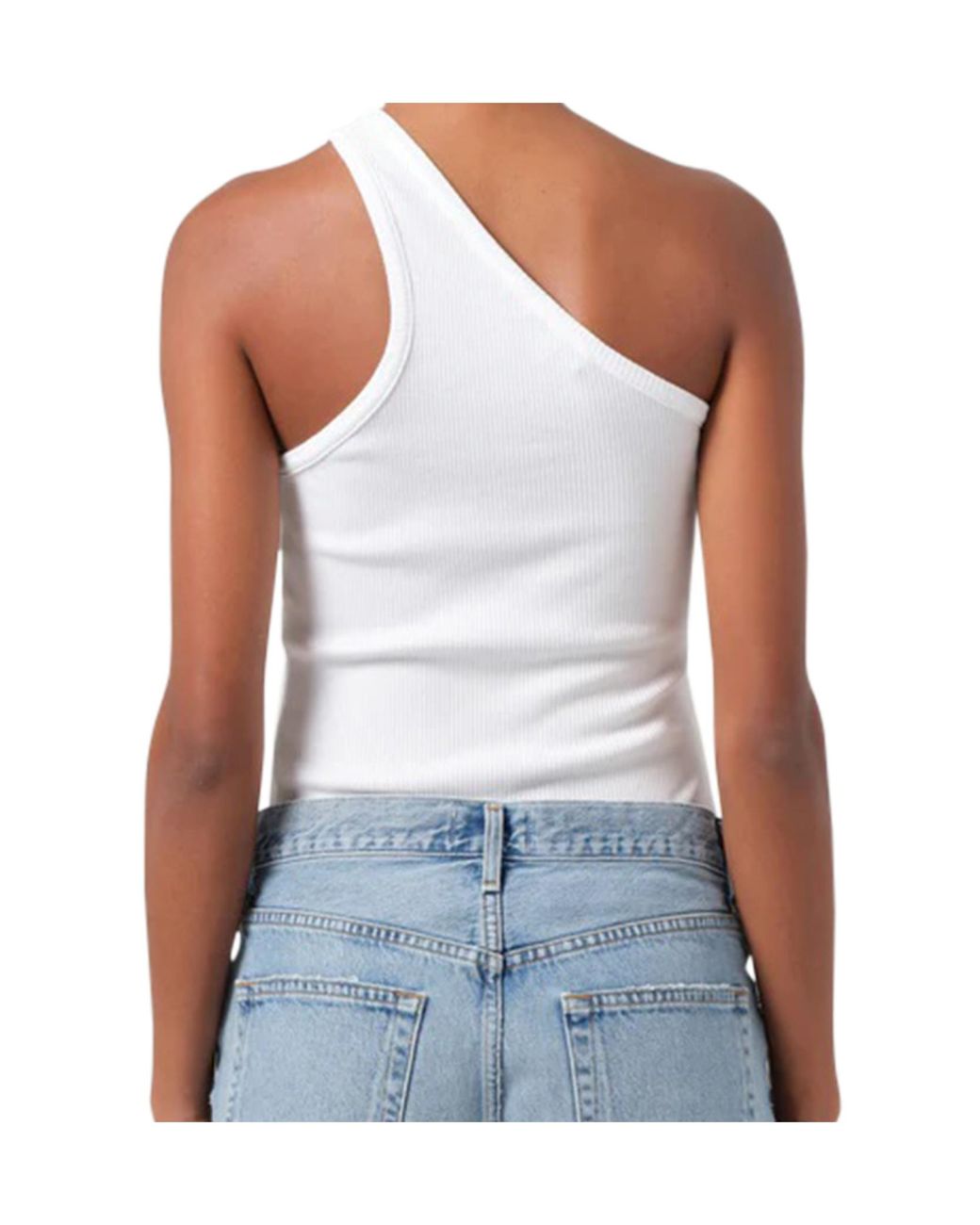 Agolde White One-Shoulder Ribbed Tank Top
