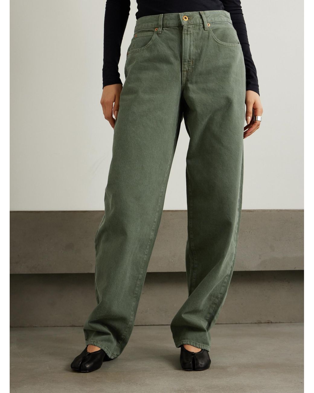 SLVRLAKE Denim Green High-Waisted Wide-Leg Jeans