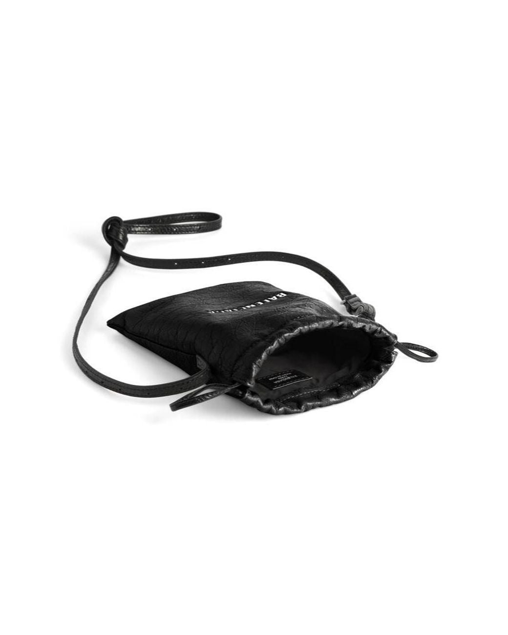 Balenciaga White Shopper Drawstring Phone Holder for men