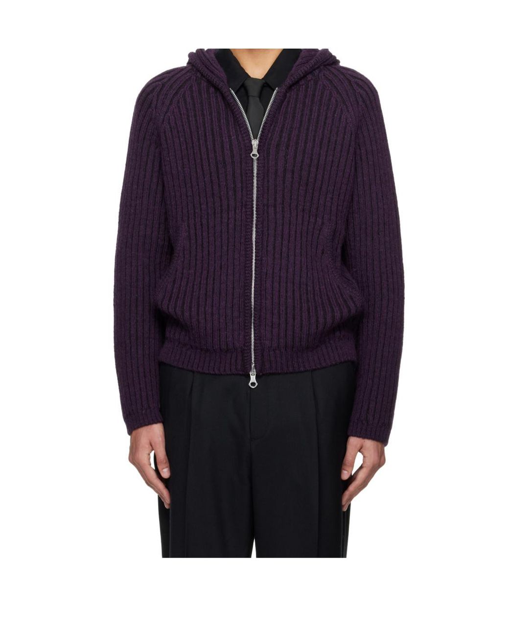 Our Legacy Purple Ribbed Hooded Knit Cardigan for men