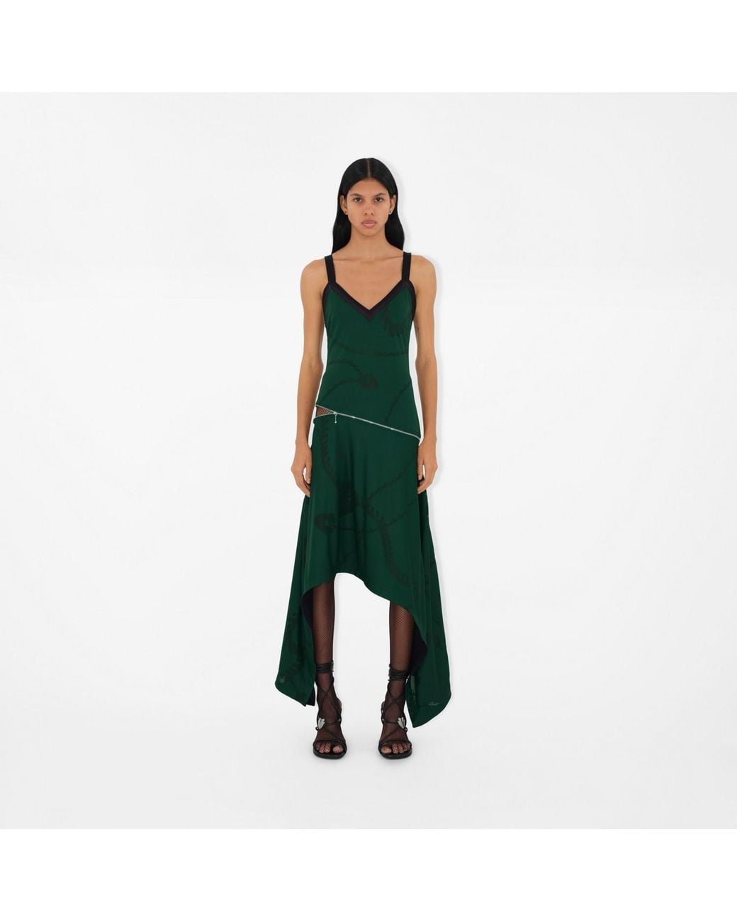 Burberry Green Shield Hardware Asymmetric Midi Dress