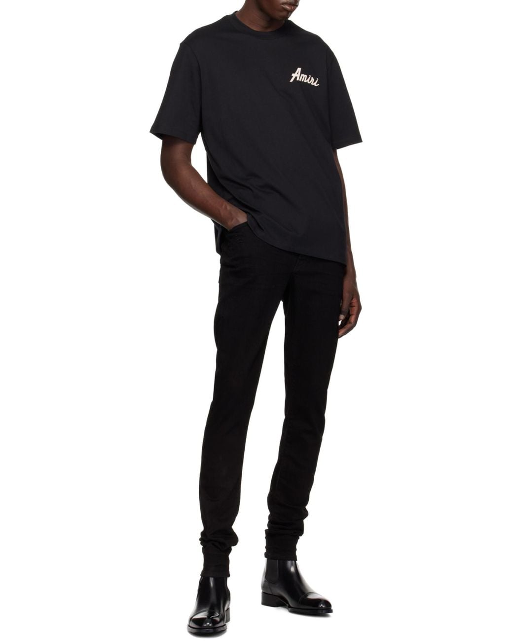 Amiri Black Logo Printed Crewneck T-Shirt for men