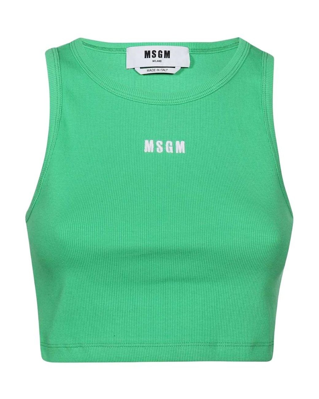 MSGM Green Logo Printed Cropped Top