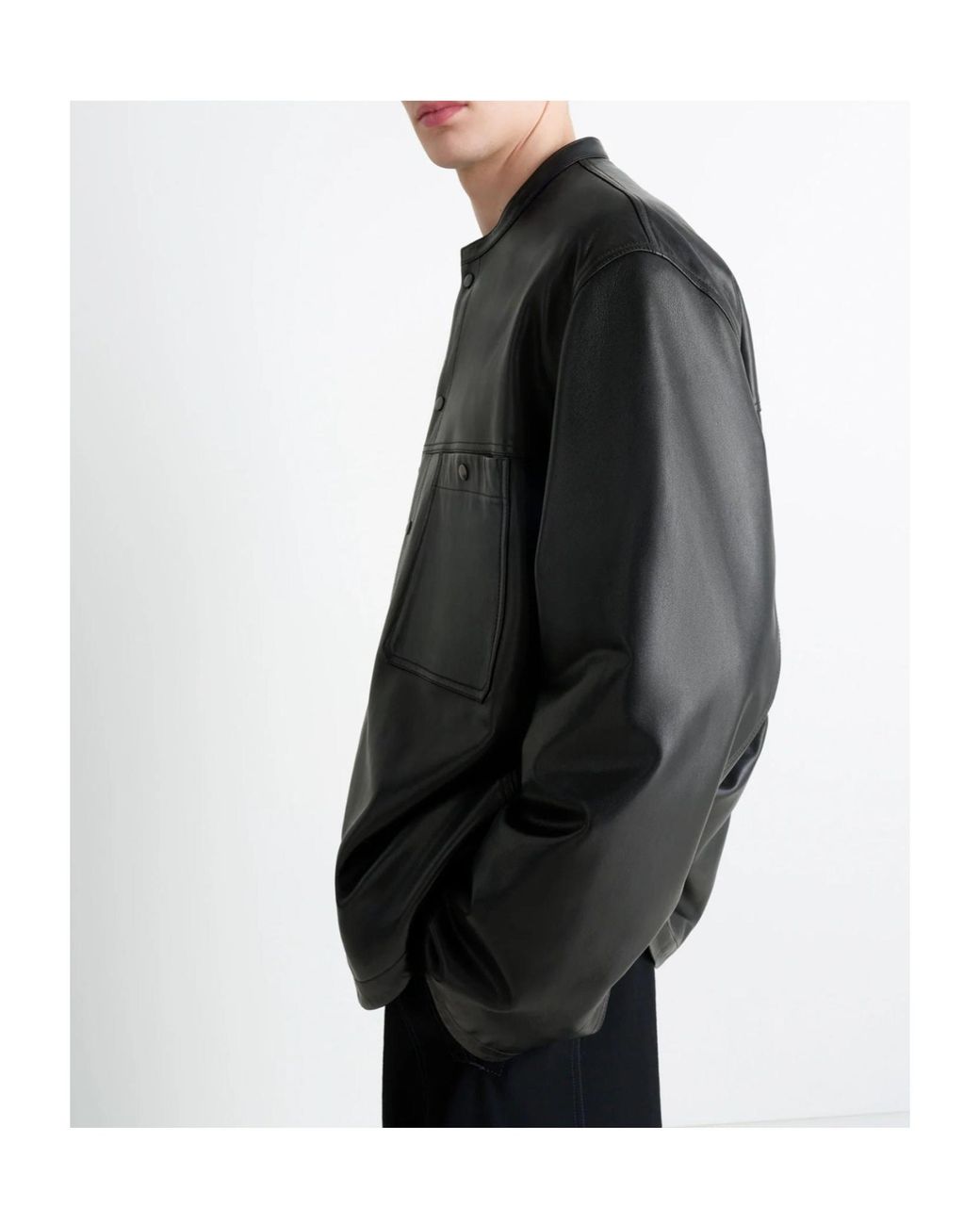 Lemaire Black Snap-Closure Patch-Pocket Leather Overshirt for men